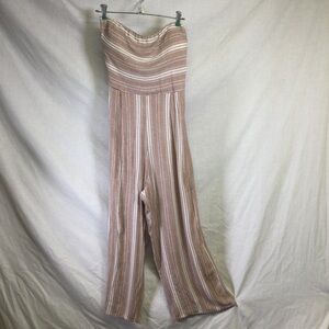 Rumors Womens Striped Strapless Wide-Leg Jumpsuit in Beige Sz S